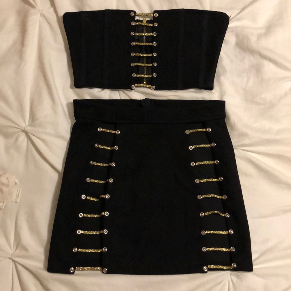 Black mini two-piece outfit with gold details S